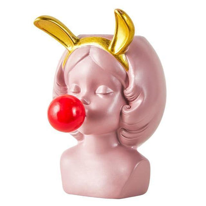 Bubblegum Girl Bust Planter with Cat or Bunny Ears, view 13