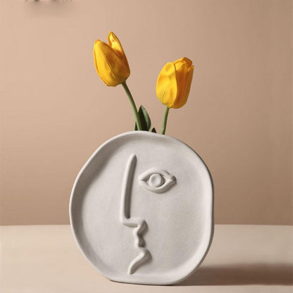 Abstract Face Ceramic Vase in Pale Gray, Five Styles, view 3