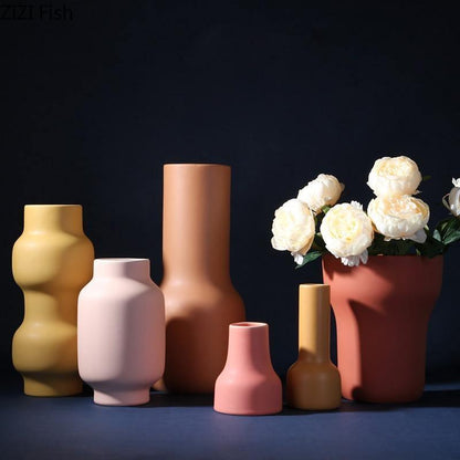 Hand Painted Matte Ceramic Vase in Warm Tones, view 2