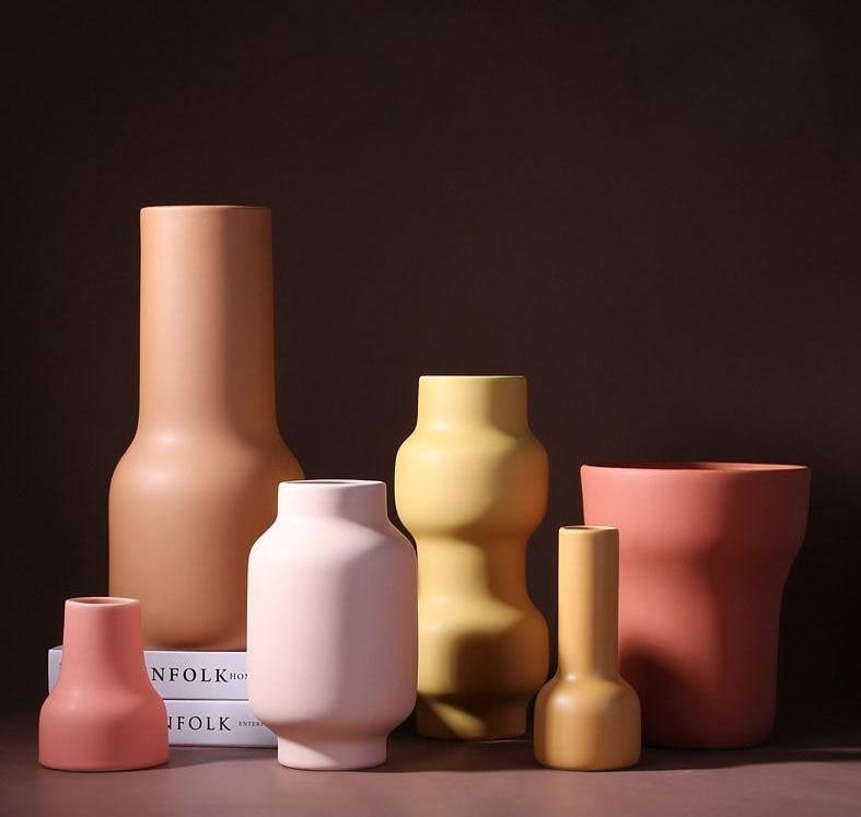 Hand Painted Matte Ceramic Vase in Warm Tones, view 3