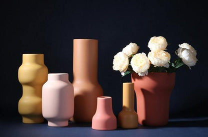 Hand Painted Matte Ceramic Vase in Warm Tones, view 4