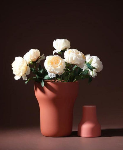 Hand Painted Matte Ceramic Vase in Warm Tones, view 13