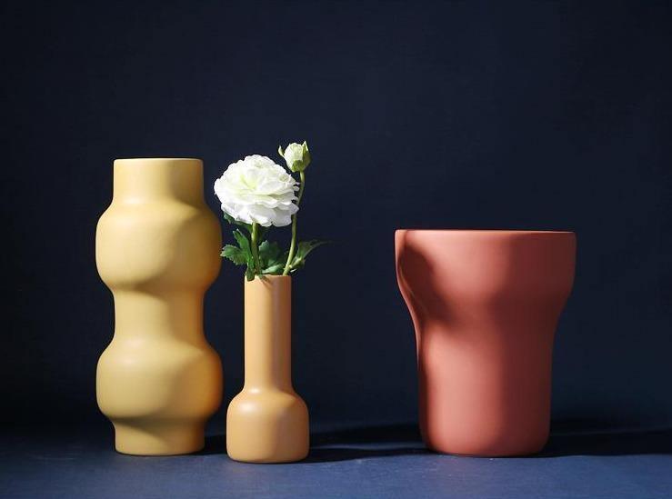 Hand Painted Matte Ceramic Vase in Warm Tones
