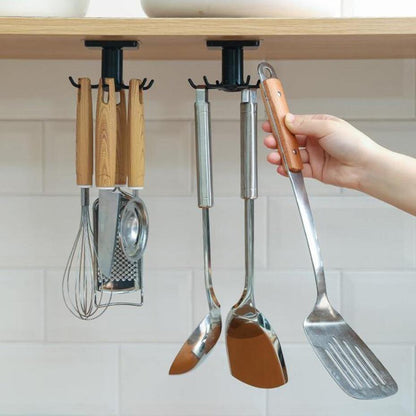 Rotating Under-Cabinet Utensil Rack with 6 Hooks