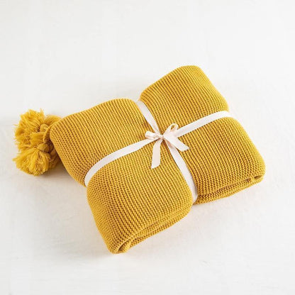 Knitted Throw Blanket with Corner Tassels, view 6