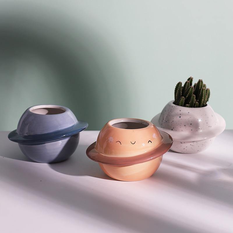 Planet Shaped Mini Ceramic Planter for Succulents, view 3