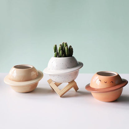 Planet Shaped Mini Ceramic Planter for Succulents, view 2
