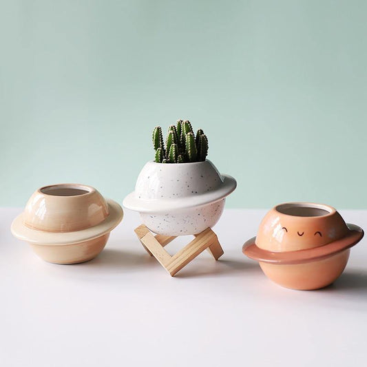 Planet Shaped Mini Ceramic Planter for Succulents, view 2