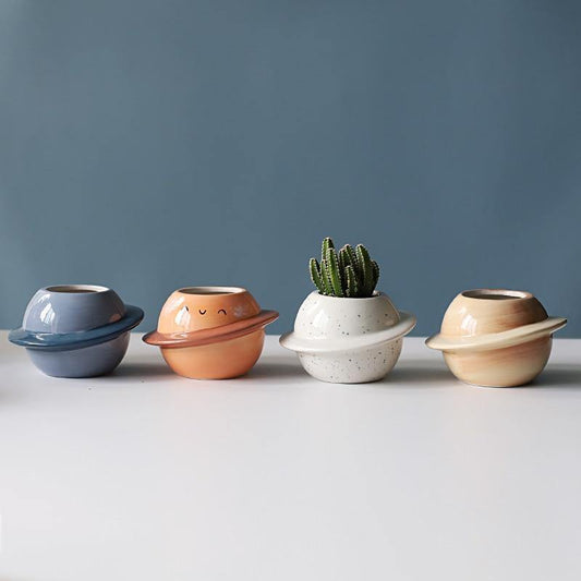 Planet Shaped Mini Ceramic Planter for Succulents