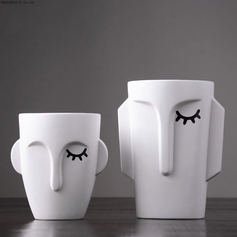 Abstract Face Ceramic Vase, Small or Medium, view 4