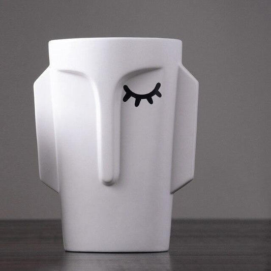 Abstract Face Ceramic Vase, Small or Medium