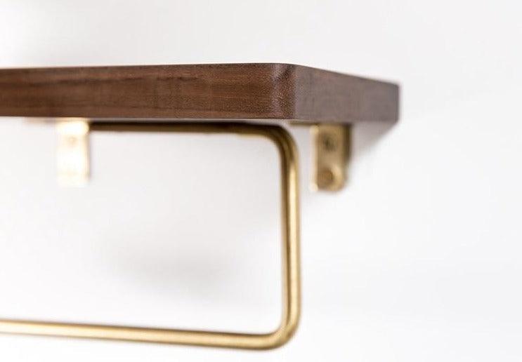 Wooden Toilet Paper Holder with Shelf and Brass Hook, view 10