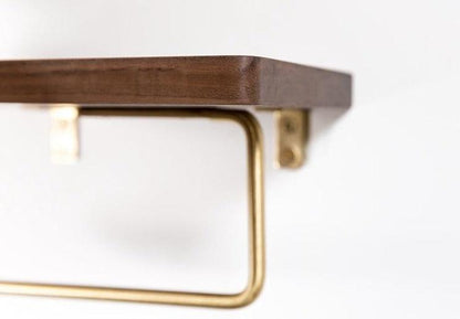 Wooden Toilet Paper Holder with Shelf and Brass Hook, view 10