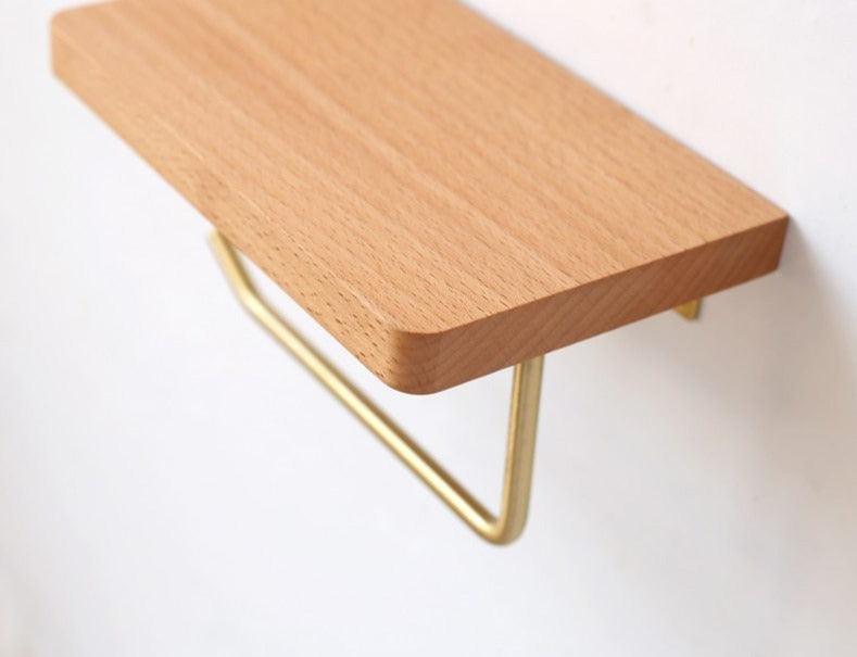 Wooden Toilet Paper Holder with Shelf and Brass Hook, view 12