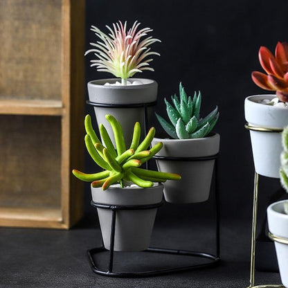 Three Small Ceramic Planters on an Iron Stand, view 5