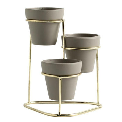 Three Small Ceramic Planters on an Iron Stand, view 7