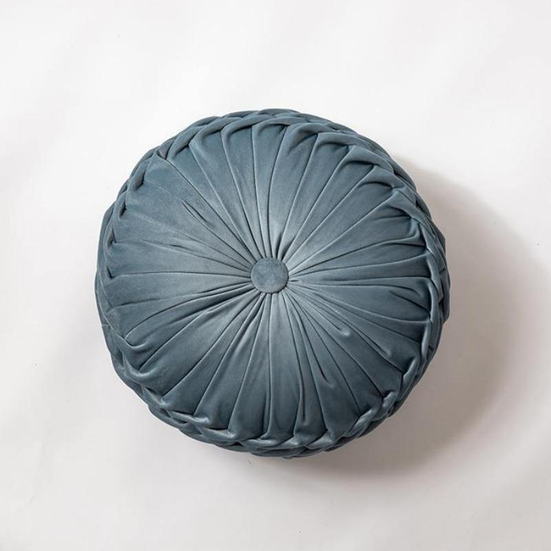 Round Velvet Ruffle Cushion with a Center Button, view 10