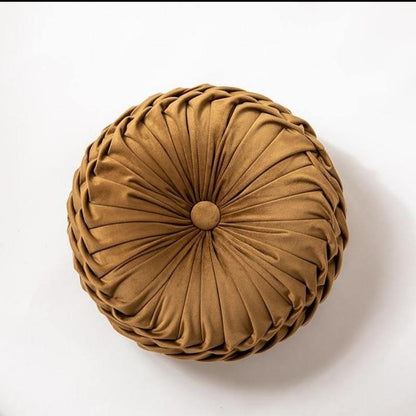 Round Velvet Ruffle Cushion with a Center Button, view 11