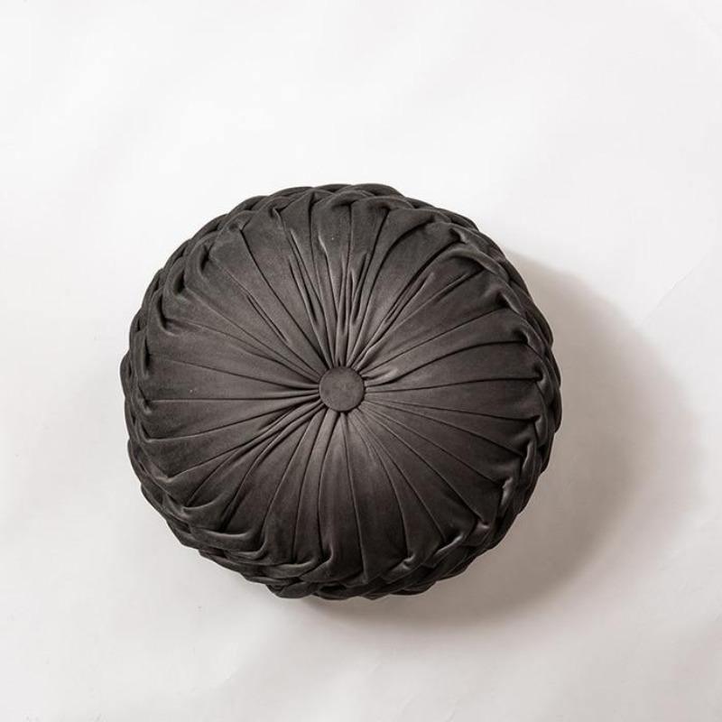 Round Velvet Ruffle Cushion with a Center Button, view 9