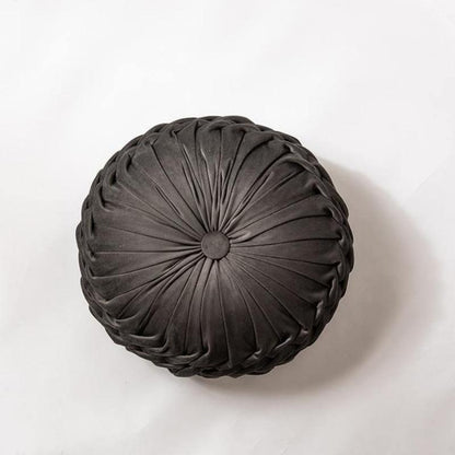 Round Velvet Ruffle Cushion with a Center Button, view 9