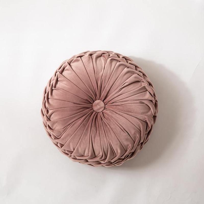 Round Velvet Ruffle Cushion with a Center Button, view 7