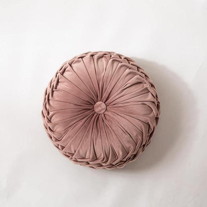 Round Velvet Ruffle Cushion with a Center Button, view 7