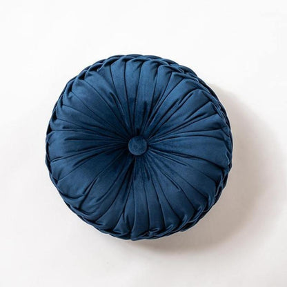 Round Velvet Ruffle Cushion with a Center Button, view 8