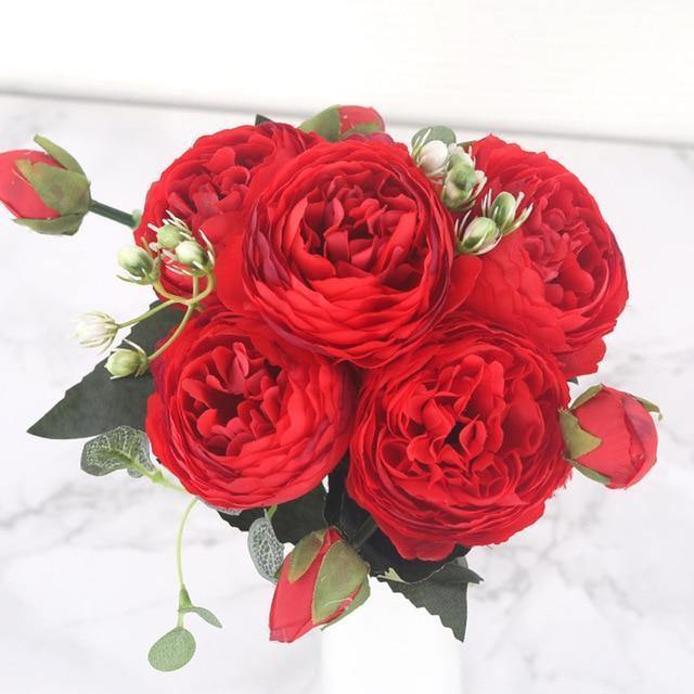 9-Stem Faux Silk Peony Set with 5 Blooms and 4 Buds, view 15