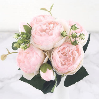 9-Stem Faux Silk Peony Set with 5 Blooms and 4 Buds, view 7