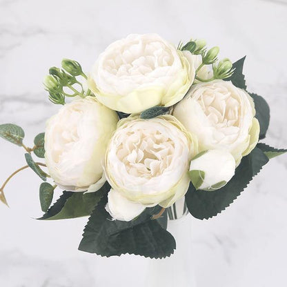 9-Stem Faux Silk Peony Set with 5 Blooms and 4 Buds, view 6