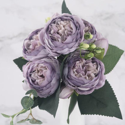 9-Stem Faux Silk Peony Set with 5 Blooms and 4 Buds, view 10