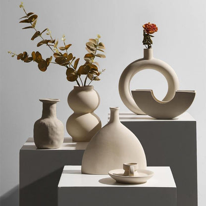 Matte Beige Ceramic Vase, 12 Sculptural Styles