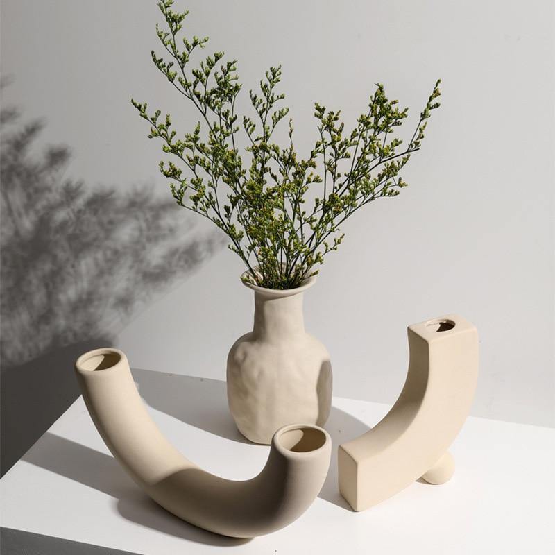 Matte Beige Ceramic Vase, 12 Sculptural Styles, view 3
