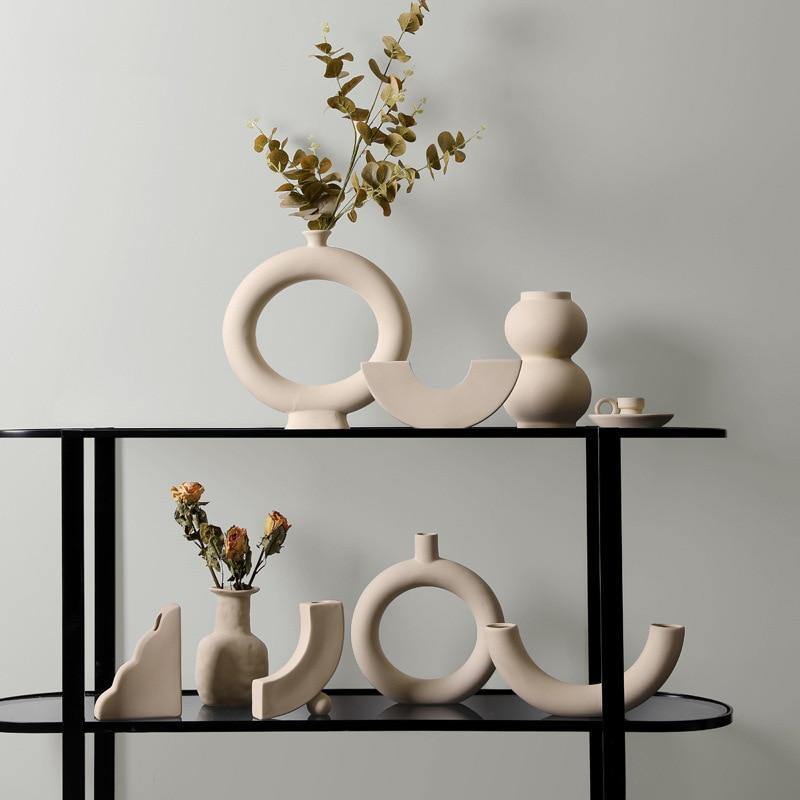 Matte Beige Ceramic Vase, 12 Sculptural Styles, view 7