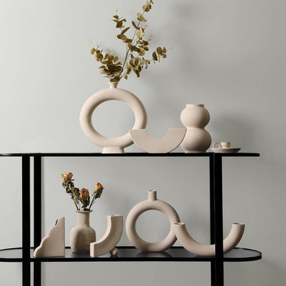 Matte Beige Ceramic Vase, 12 Sculptural Styles, view 7