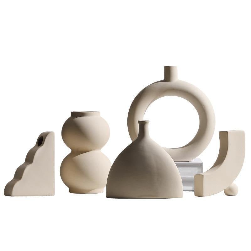 Matte Beige Ceramic Vase, 12 Sculptural Styles, view 10