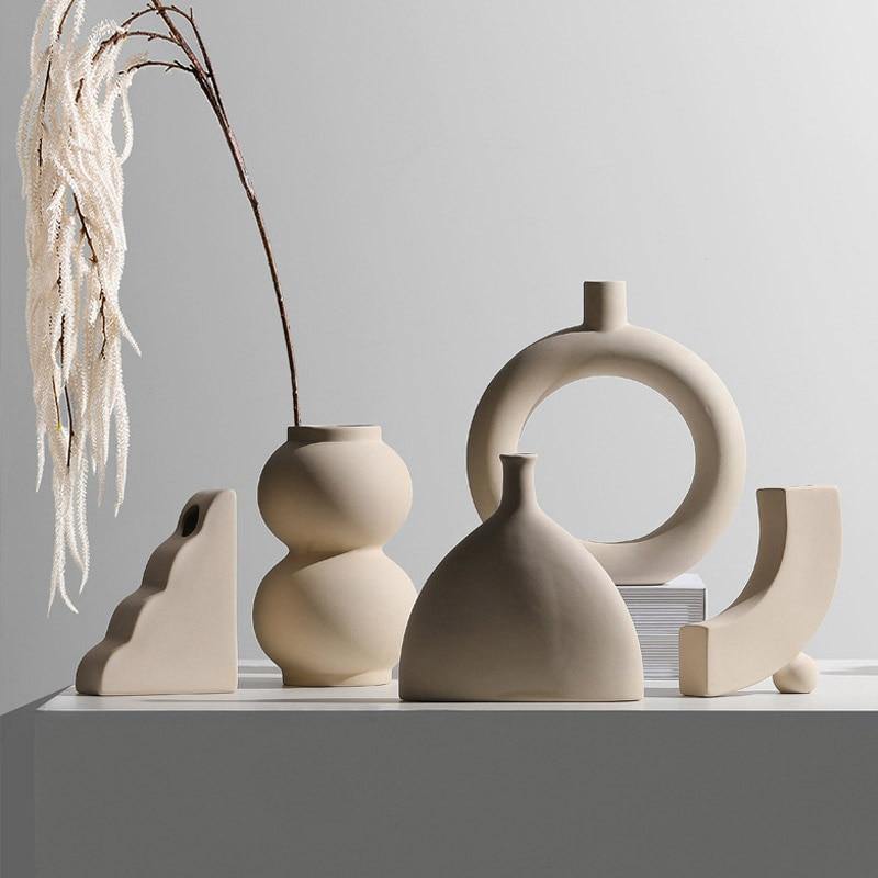 Matte Beige Ceramic Vase, 12 Sculptural Styles, view 8