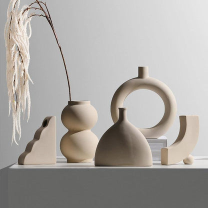 Matte Beige Ceramic Vase, 12 Sculptural Styles, view 8
