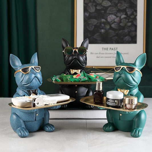 Resin French Bulldog Coin Bank with Metal Tray