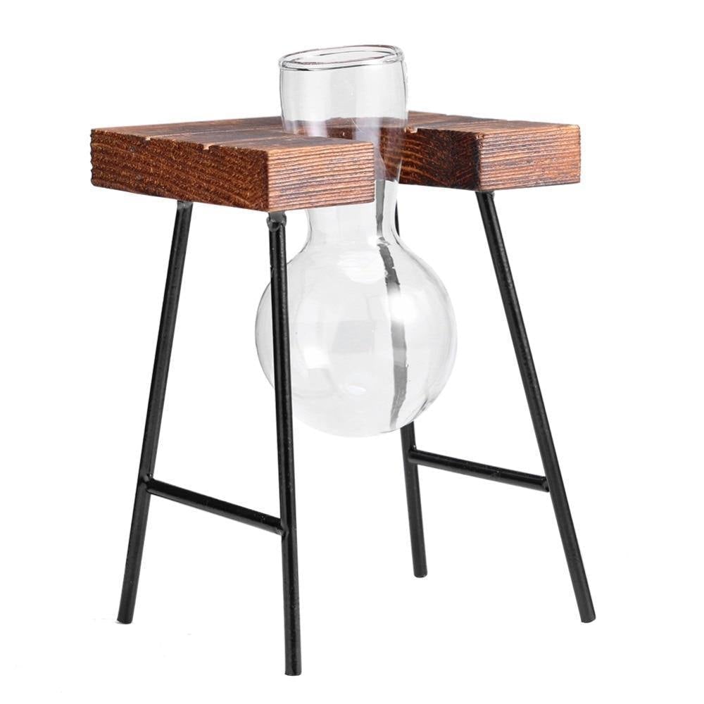 Glass Propagation Bulbs on a Wood and Metal Stand, view 11