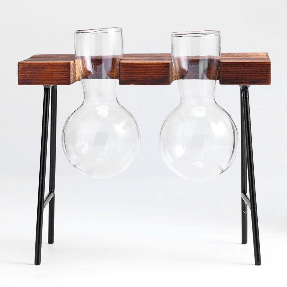Glass Propagation Bulbs on a Wood and Metal Stand, view 10