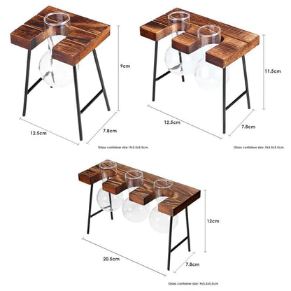 Glass Propagation Bulbs on a Wood and Metal Stand, view 12