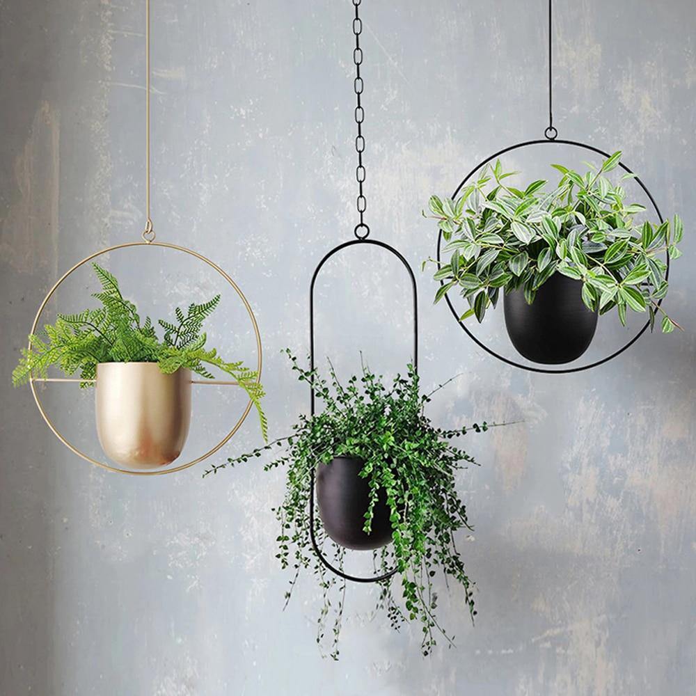 Metal Halo Hanging Planter, Round or Oblong