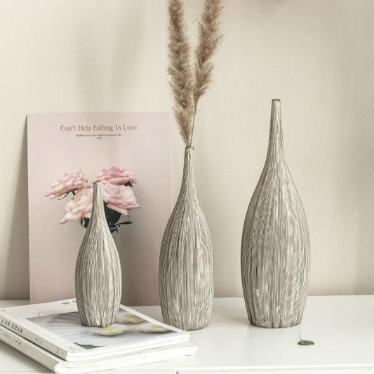 Etched Clay Vase in Three Sizes, 8 to 13 in Tall