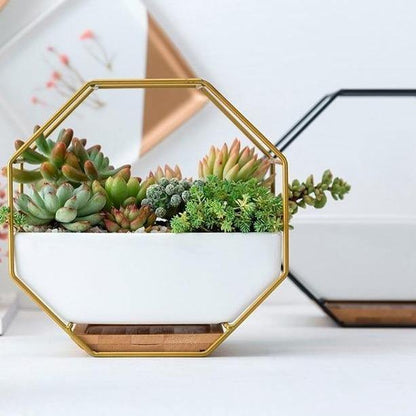 Ceramic Wall Planter with Iron Frame and Bamboo Tray, view 9