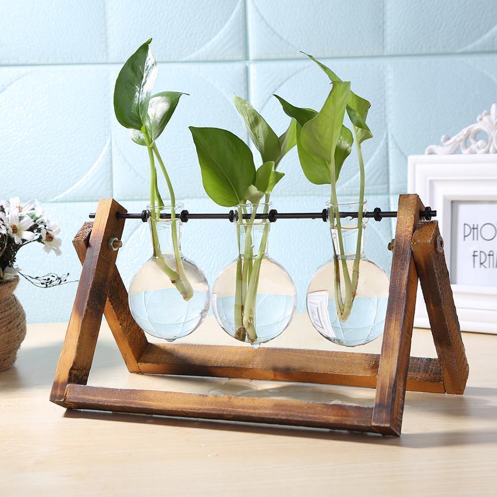 A Frame Wood Stand Propagation Vase, One to Three Bulbs