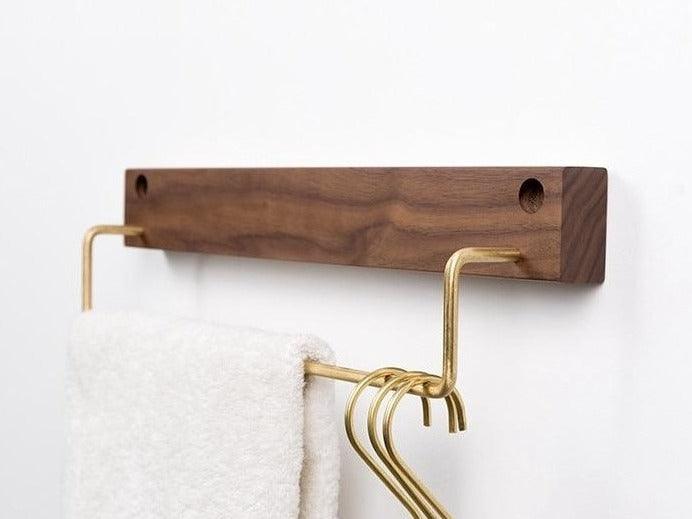 Wood and Brass Bathroom Towel Rack, Two Sizes, view 14