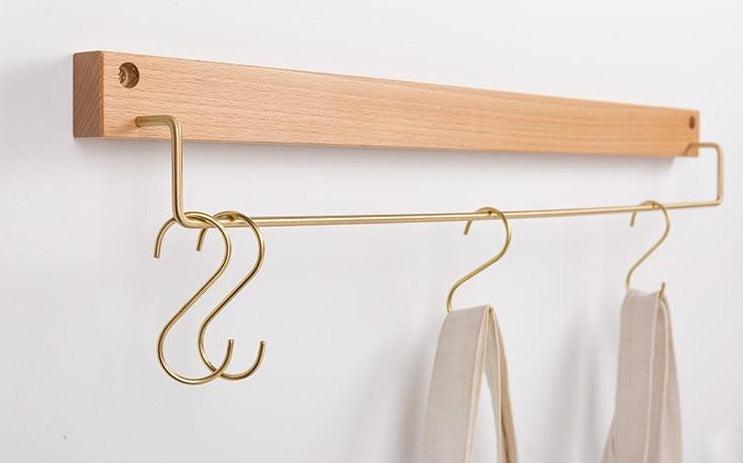 Wood and Brass Bathroom Towel Rack, Two Sizes, view 8