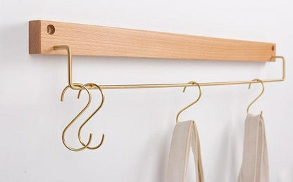 Wood and Brass Bathroom Towel Rack, Two Sizes, view 8