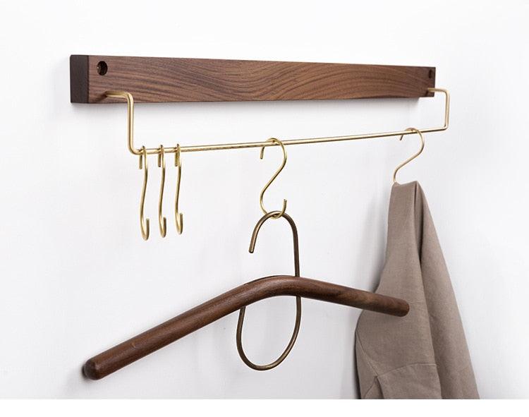 Wood and Brass Bathroom Towel Rack, Two Sizes, view 4